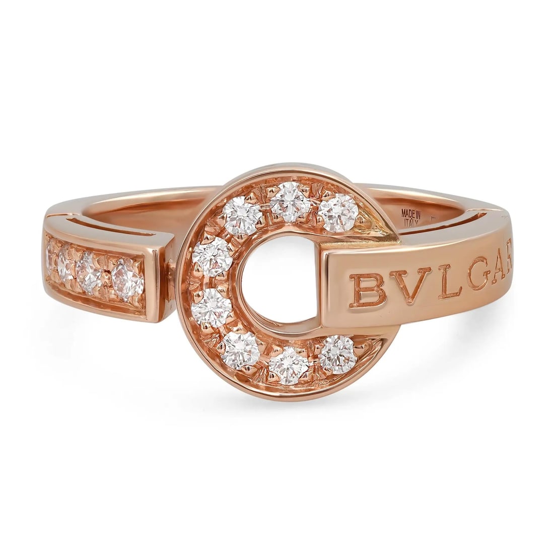 Bvlgari Bvlgari 18K Rose Gold Diamond Ring 0.28ct Size 53: Bvlgari Bvlgari 18K Rose Gold Diamond Ring 0.28ct Size 53 This exquisite Bvlgari Bvlgari diamond ring is a stunning blend of elegance and modern design. Crafted from 18K rose gold, it showcases the ic