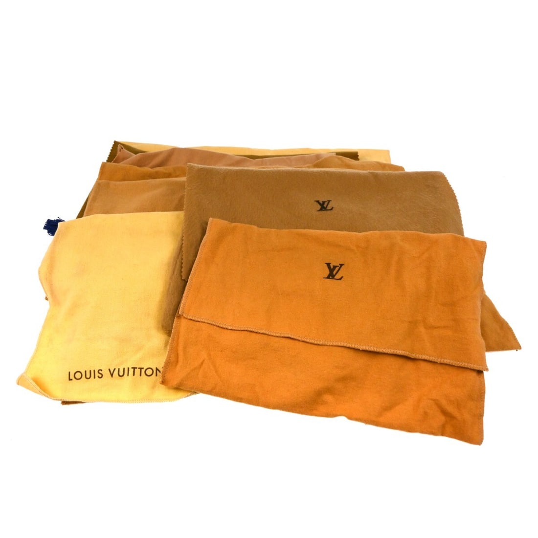 Set of 10 Louis Vuitton Cotton Dust Bags Brown Beige: Set of 10 Louis Vuitton Cotton Dust Bags Brown Beige Set of 10 Louis Vuitton dust bags in brown and beige cotton. These unisex dustbags show overall signs of use with reasonable wear and tear. Sizes v
