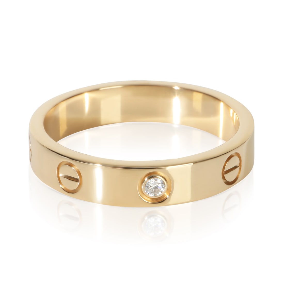 Cartier Love 18k Yellow Gold Diamond Ring Size 6.75: Cartier Love 18k Yellow Gold Diamond Ring Size 6.75 This Cartier Small Model Love Ring is crafted from 18k yellow gold and features a round brilliant white diamond with a total carat weight of 0.02. T