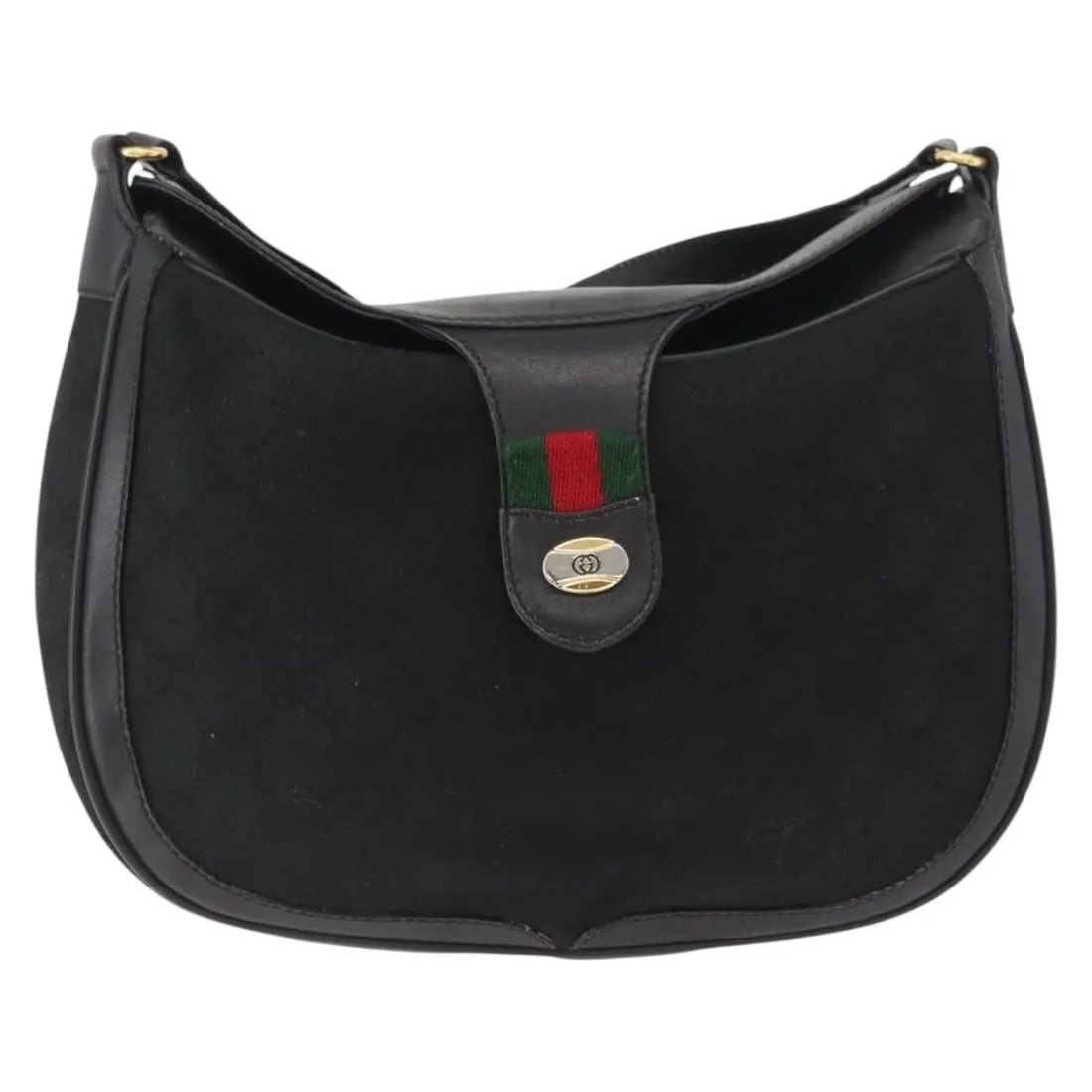 Gucci Sherry Line black canvas shoulder bag: Gucci Sherry Line black canvas shoulder bag This Gucci Sherry line shoulder bag is crafted from durable black canvas and designed for women. The bag features a classic silhouette with subtle wear on t