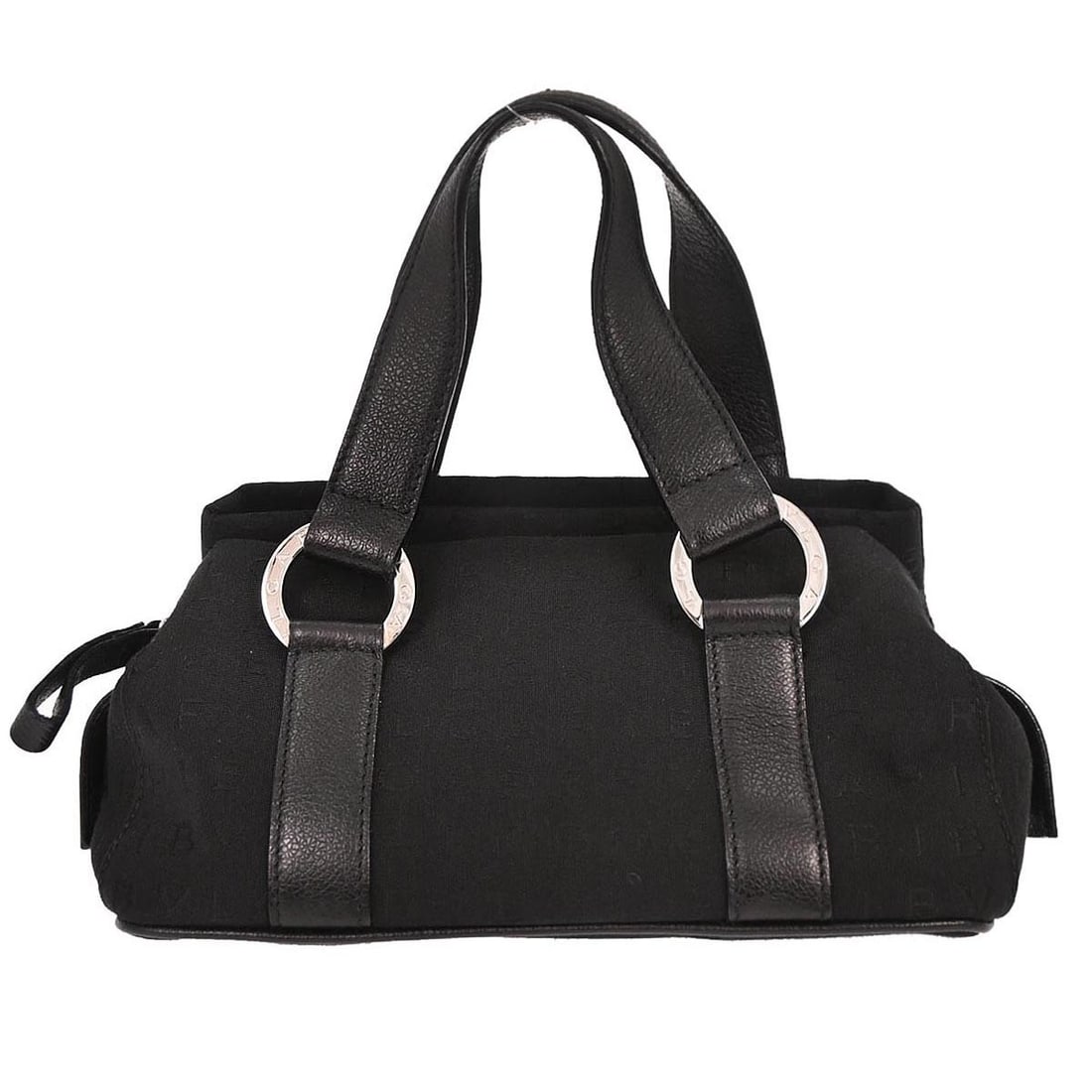 Bvlgari Logomania Small Black Canvas Handbag with Leather Handles (1 of 10)