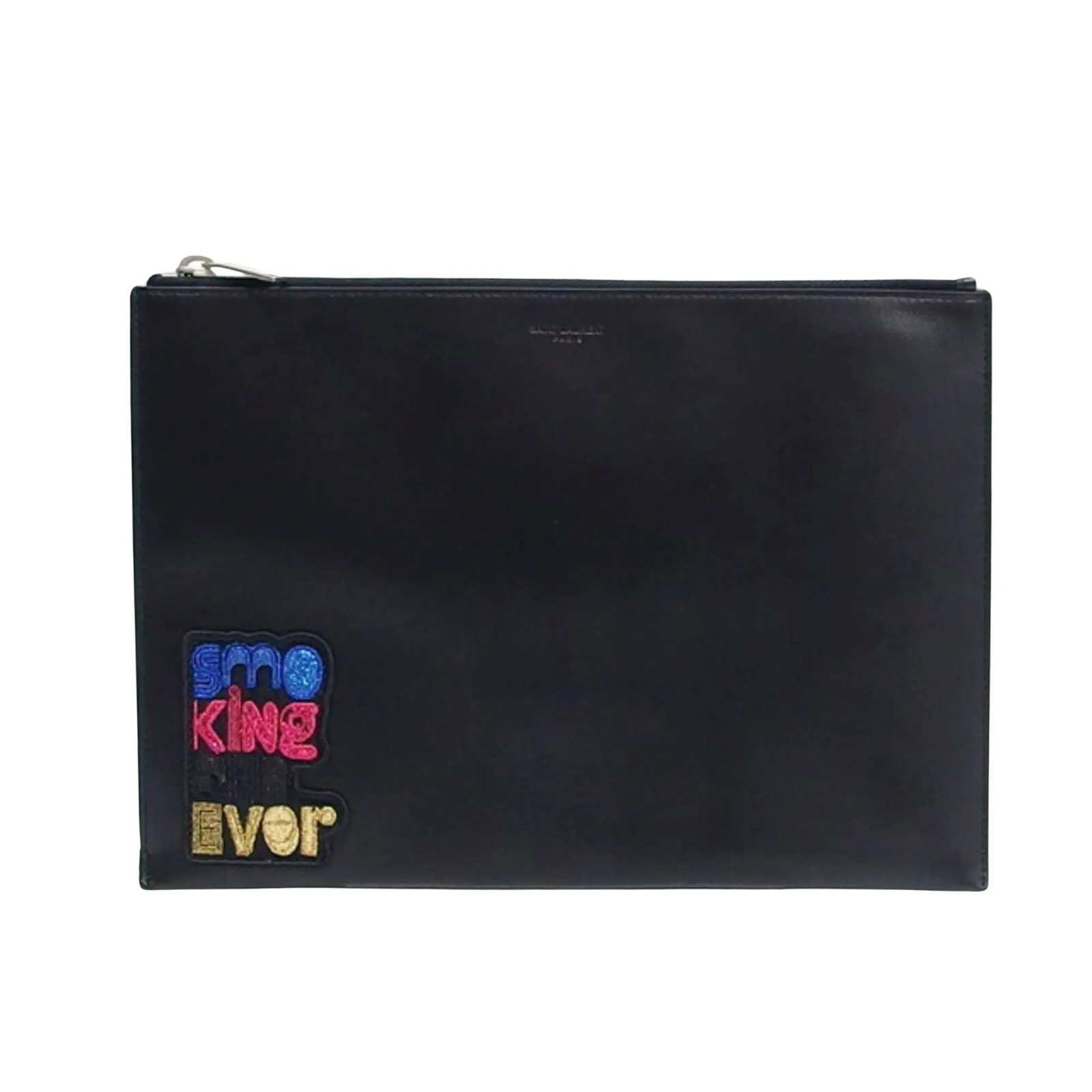 Saint Laurent Zip black leather clutch bag: Saint Laurent Zip black leather clutch bag This Saint Laurent Zip Pouch is crafted from black leather, designed for unisex use. The pouch features a zip closure and is pre-owned in very good condition
