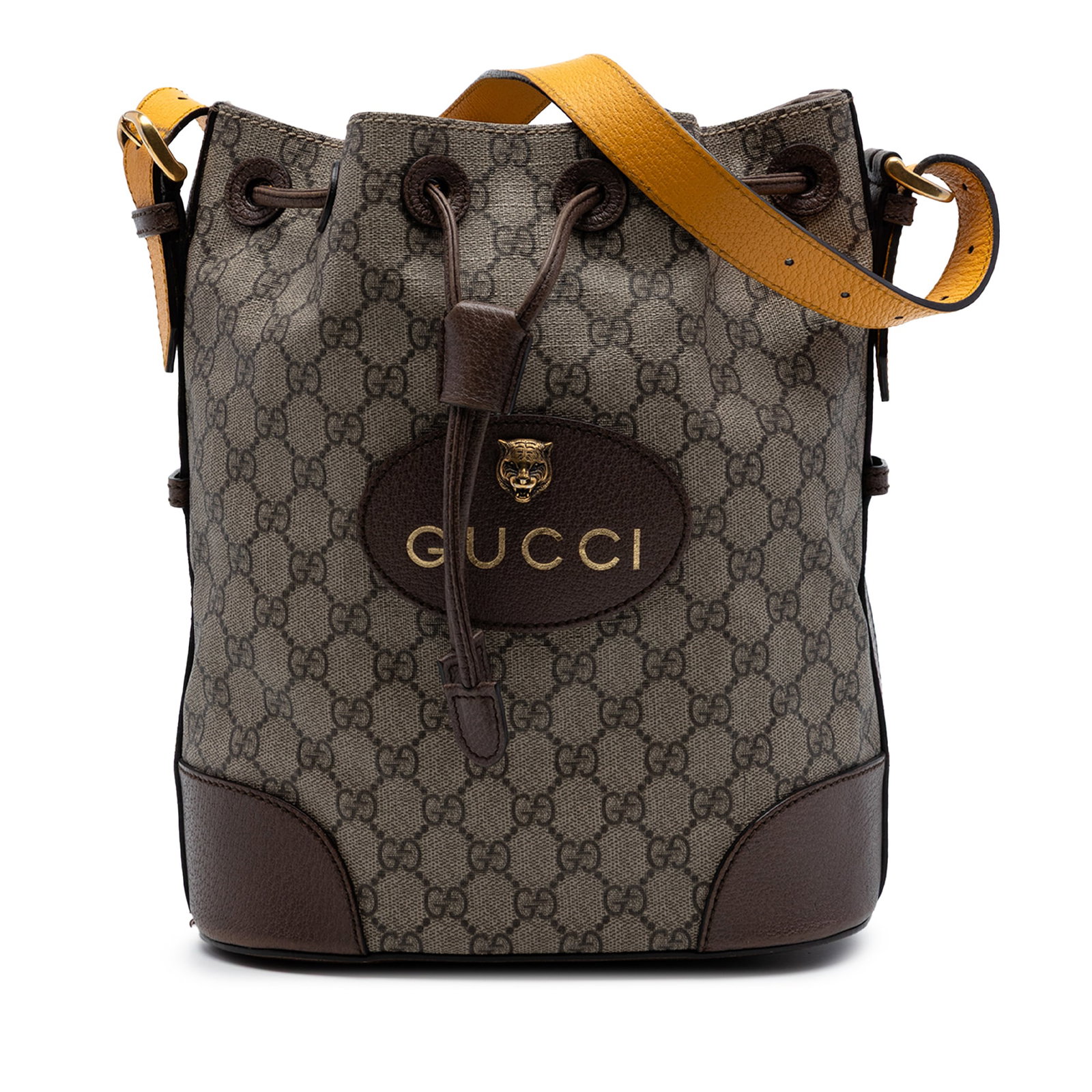 Gucci Neo Vintage GG Supreme Drawstring Bucket Bag: Gucci Neo Vintage GG Supreme Drawstring Bucket Bag Gucci GG Supreme Neo Vintage drawstring bucket bag with a coated canvas body, leather trim, an adjustable flat leather top handle, drawstring closure