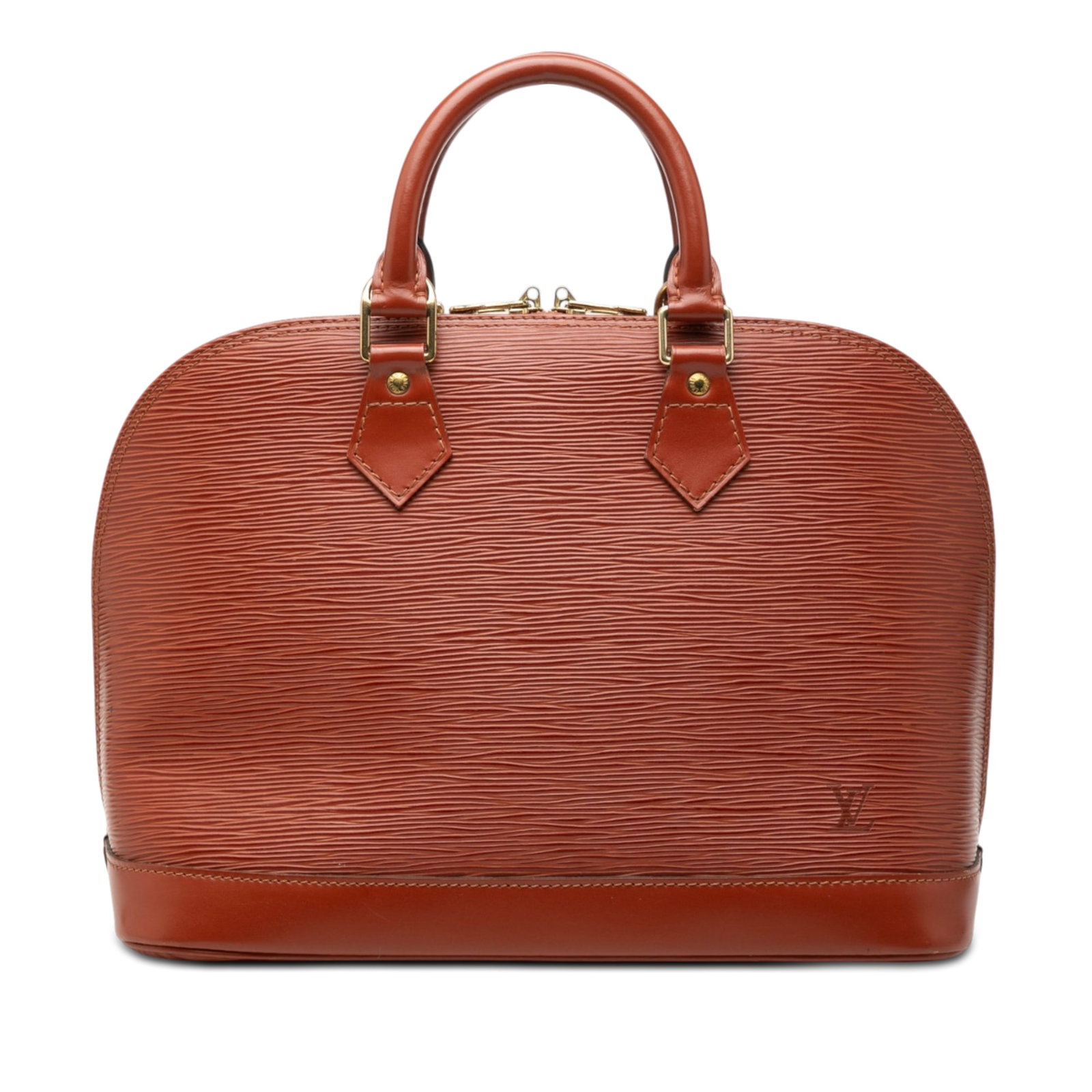 Louis Vuitton Alma PM Brown Epi Leather Handbag: Louis Vuitton Alma PM Brown Epi Leather Handbag Louis Vuitton Alma PM in brown Epi leather with rolled leather handles, a zip-around closure, and interior slip pockets. Made in France. Condition B+ wi