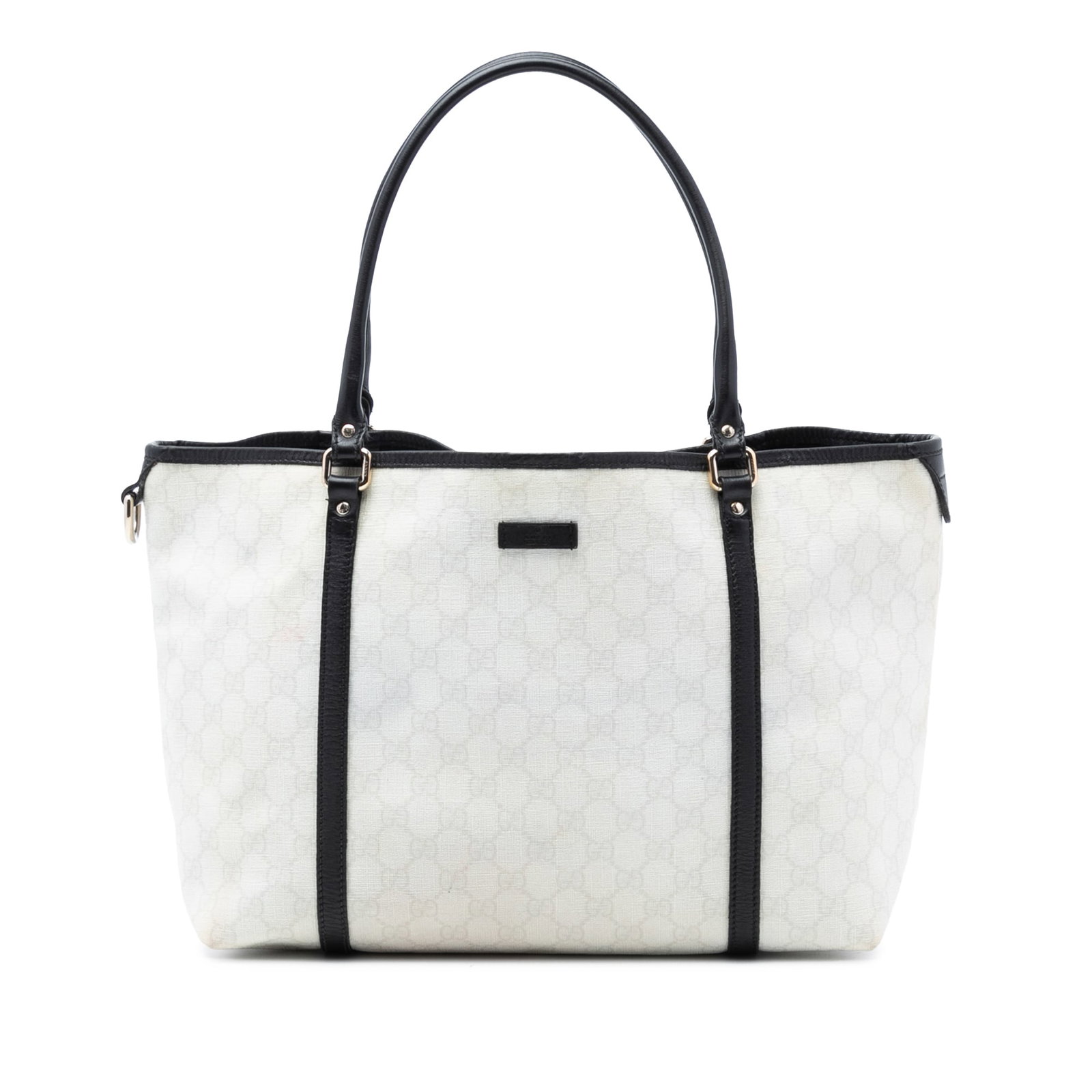 Gucci GG Supreme Joy Medium Tote Bag with Leather Trim: Gucci GG Supreme Joy Medium Tote Bag with Leather Trim This Gucci Medium GG Supreme Joy Tote features a coated canvas body with leather trim, rolled leather handles, an open top with a magnetic snap c