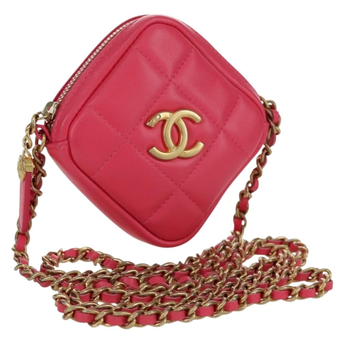 Choco Bar Pink Lambskin Chain Shoulder Bag by CHANEL with Gold CC: Choco Bar Pink Lambskin Chain Shoulder Bag by CHANEL with Gold CC This CHANEL Choco Bar chain shoulder pouch is crafted from soft pink lambskin leather with gold-tone accents and features the iconic C