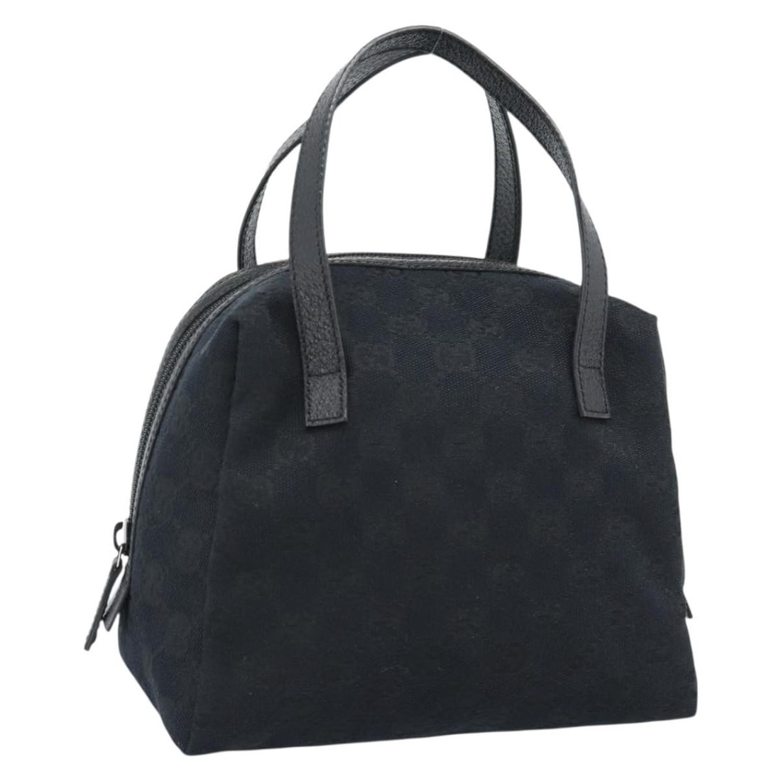 Black GG Canvas Gucci Hand Bag Model 124542: Black GG Canvas Gucci Hand Bag Model 124542 Gucci women's hand bag in black GG Canvas, made in Italy. The bag measures approximately 19 cm W x 18 cm H x 12 cm D, with a handle drop of about 8 cm. It i