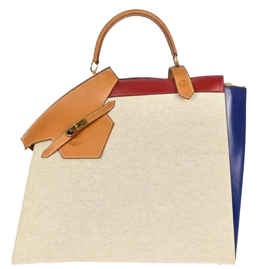 Hermes Himalaya Medium Top Handle Bag in Toile H and Leather: Hermes Himalaya Medium Top Handle Bag in Toile H and Leather Hermes Himalaya top handle handbag in natural Toile H with leather trim and gold-color hardware. Made in France, this medium handbag featur