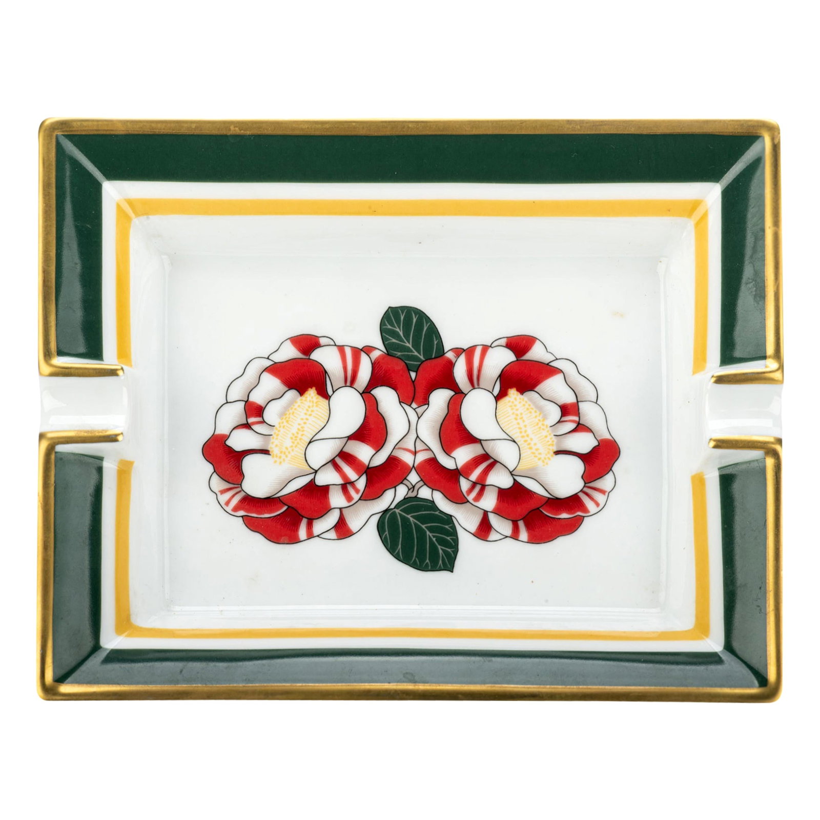 Hermes Camelia Flower Rectangular Porcelain Ashtray France 21st Century (1 of 5)