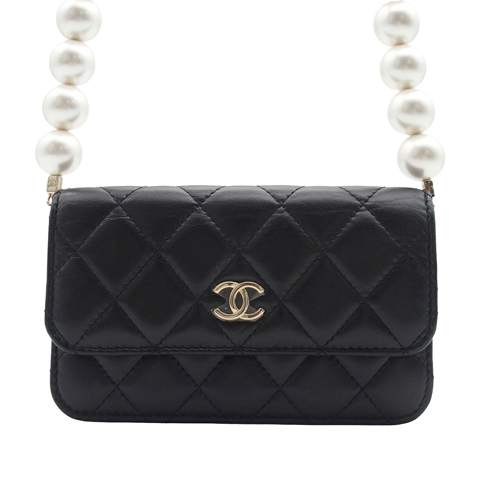 Chanel Maxi Pearls Chain Clutch Quilted Black Calfskin (1 of 12)