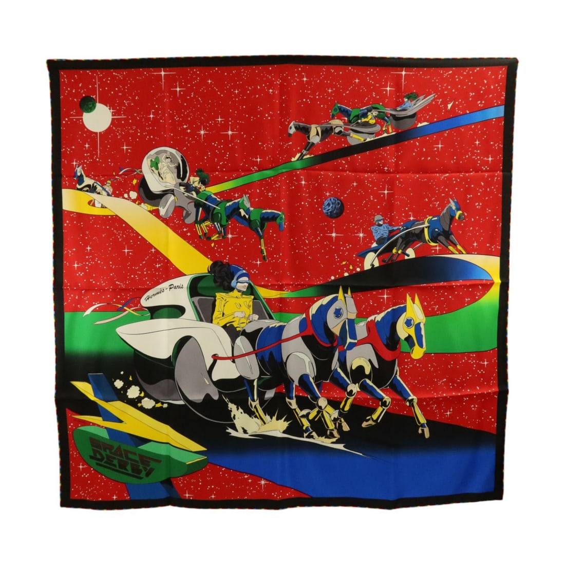 Hermes Silk Scarf 90cm x 90cm Red Blue Multicolor: Hermes Silk Scarf 90cm x 90cm Red Blue Multicolor Hermes silk scarf in red, blue, and multicolor, sized 90 cm x 90 cm (35.4 in x 35.4 in). It comes with a storage box and is described as in pristine A