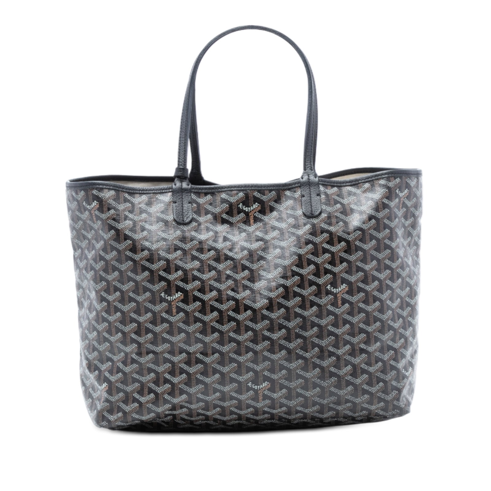 Goyard Saint Louis PM Black Coated Canvas Tote with Pouch: Goyard Saint Louis PM Black Coated Canvas Tote with Pouch This Goyardine Saint Louis PM features a coated canvas body with leather trim, flat leather handles, an open top, and comes with a flap pouch.