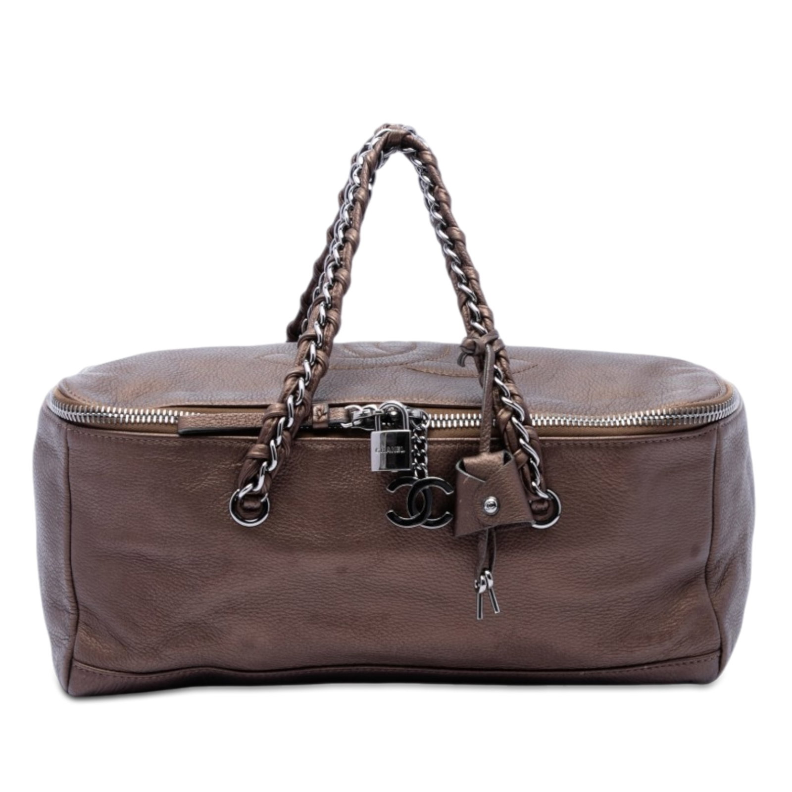 Chanel CC Luxe Ligne Bowler Handbag Metallic Deerskin Leather (1 of 8)