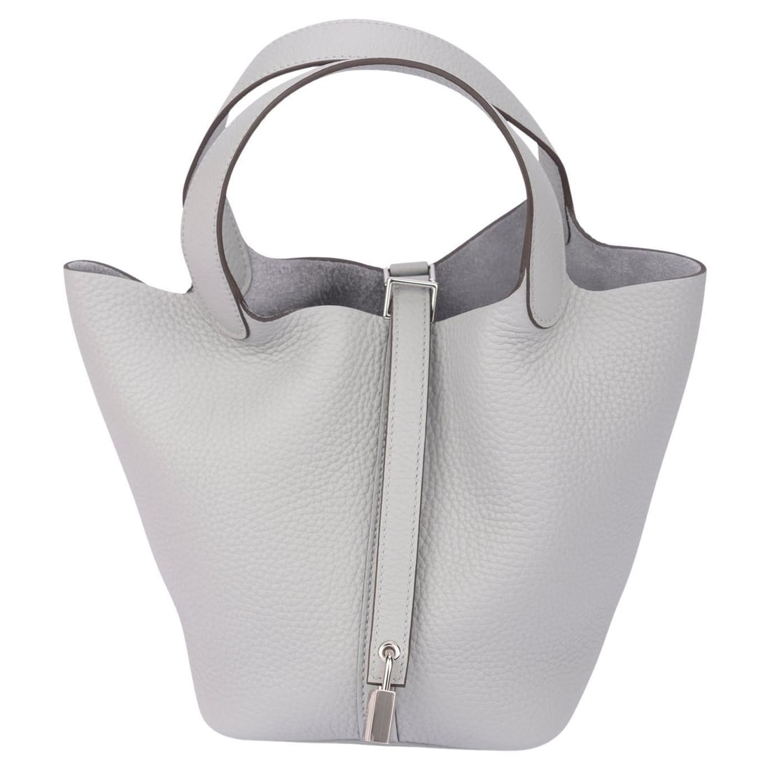 Hermes Picotin 18 Pearl Grey Togo Leather Handbag: Hermes Picotin 18 Pearl Grey Togo Leather Handbag Hermes Picotin 18 in pearl grey Togo leather with palladium hardware and tonal stitching. This bag features two top handles, a natural leather interio
