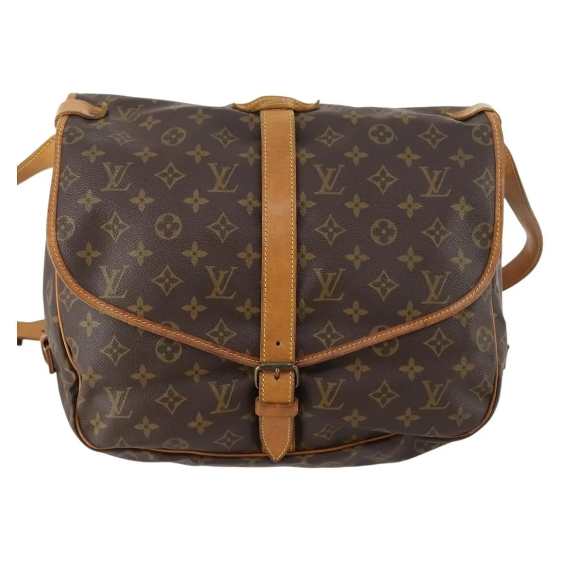 Brown Canvas Handbag Louis Vuitton Saumur: Brown Canvas Handbag Louis Vuitton Saumur The Louis Vuitton Saumur Handbag is crafted from signature monogram canvas in brown, designed for unisex use. This model features a spacious interior and clas