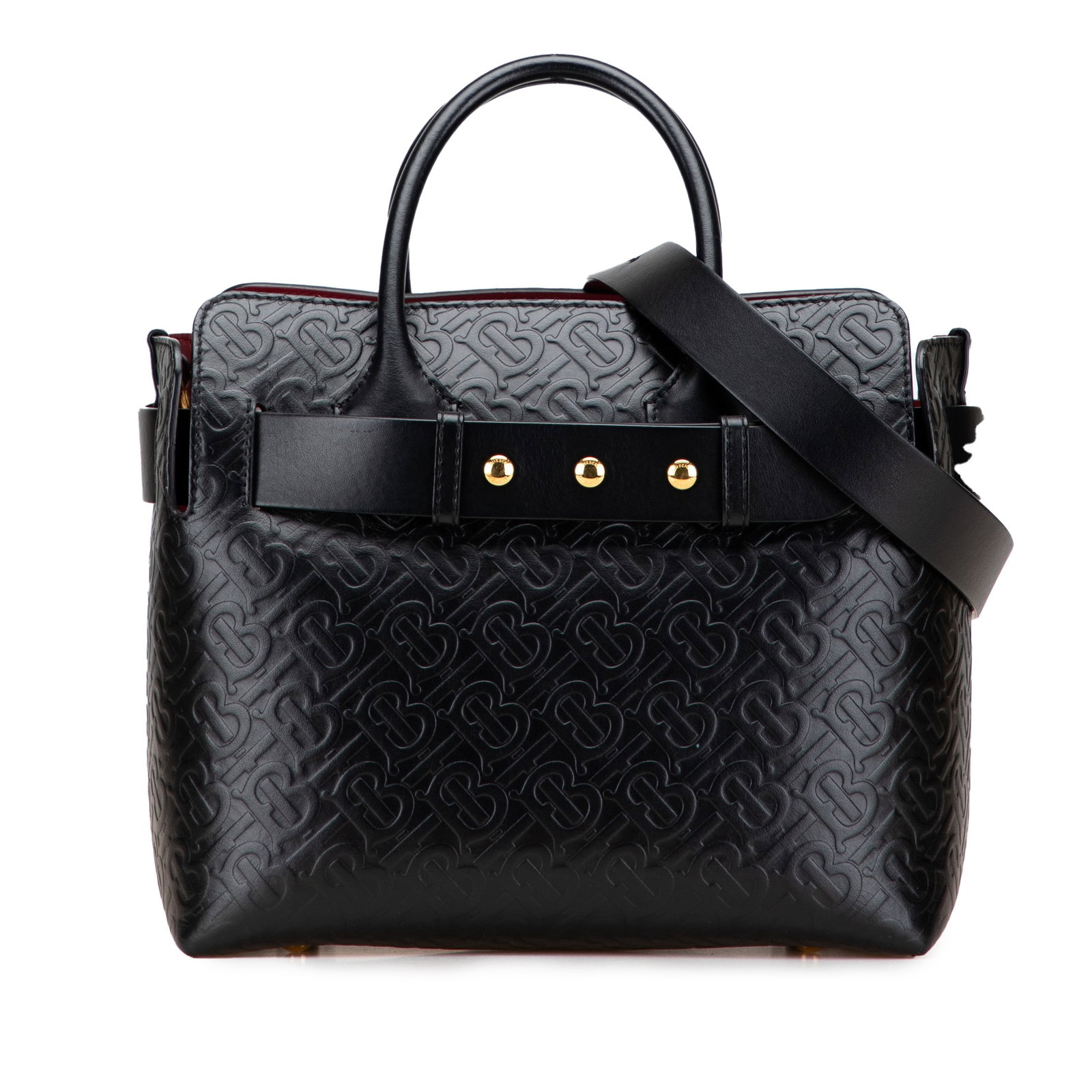 Burberry Small TB Monogram Black Leather Belt Bag with Adjustable Strap: Burberry Small TB Monogram Black Leather Belt Bag with Adjustable Strap This Burberry Small TB Monogram Embossed Leather Belt Bag is designed with a stylish leather body and features rolled leather ha