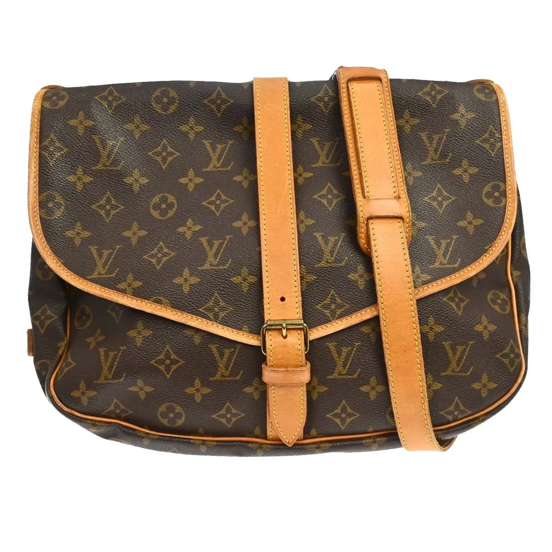 Louis Vuitton Saumur Brown Canvas Shoulder Bag: Louis Vuitton Saumur Brown Canvas Shoulder Bag Vintage Louis Vuitton Saumur in brown monogram canvas. This unisex bag is made in France and remains in good condition with visible wear consistent with 