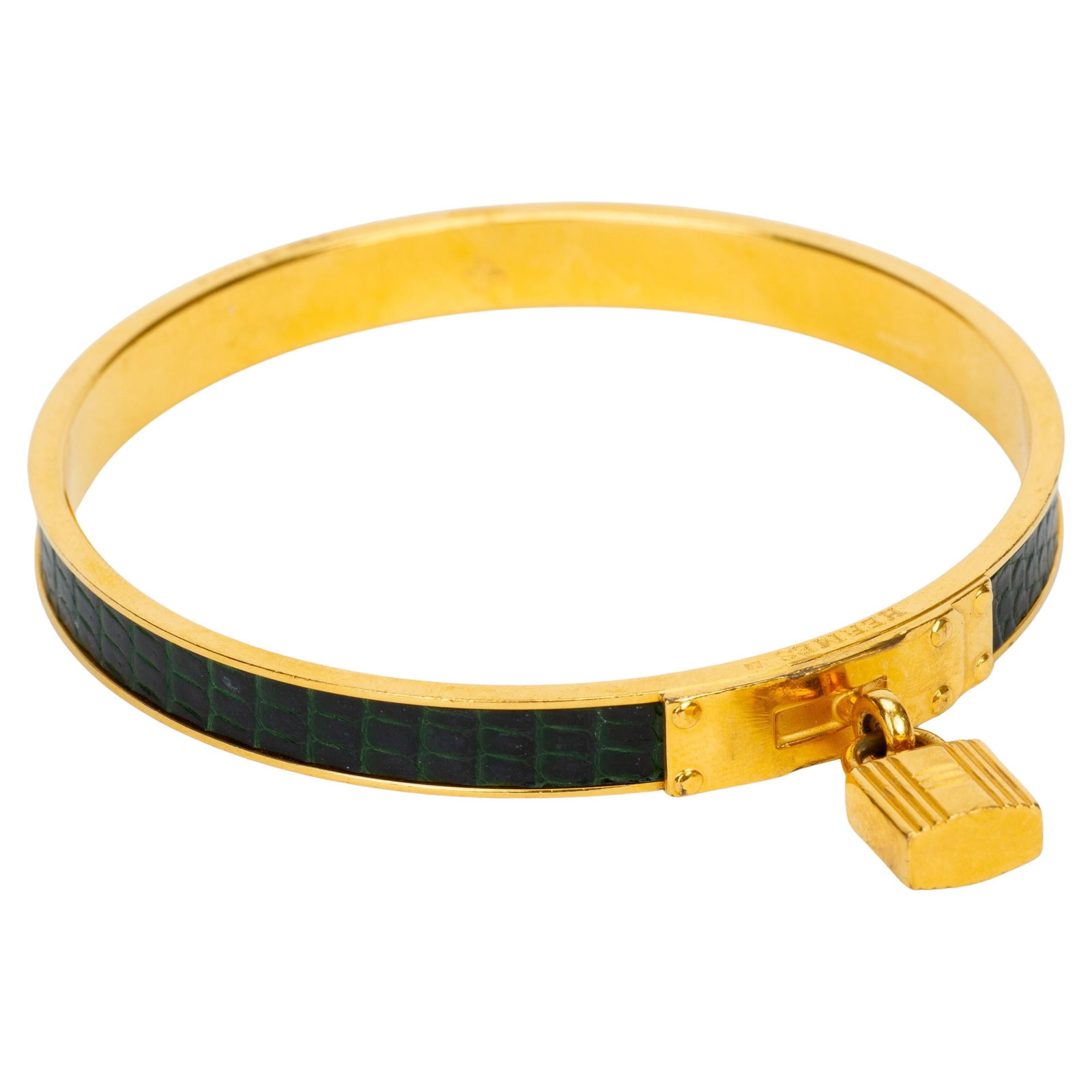 Green and Black Lizard Skin Cadena Bangle Bracelet by Hermes (1 of 4)
