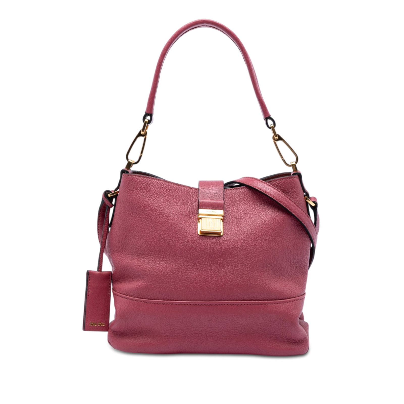 Miu Miu Madras Convertible Hobo Goatskin Leather Satchel Pink: Miu Miu Madras Convertible Hobo Goatskin Leather Satchel Pink Miu Miu Goatskin Madras Convertible Hobo satchel in pink leather with a goatskin body. It features a flat leather handle, an adjustable an