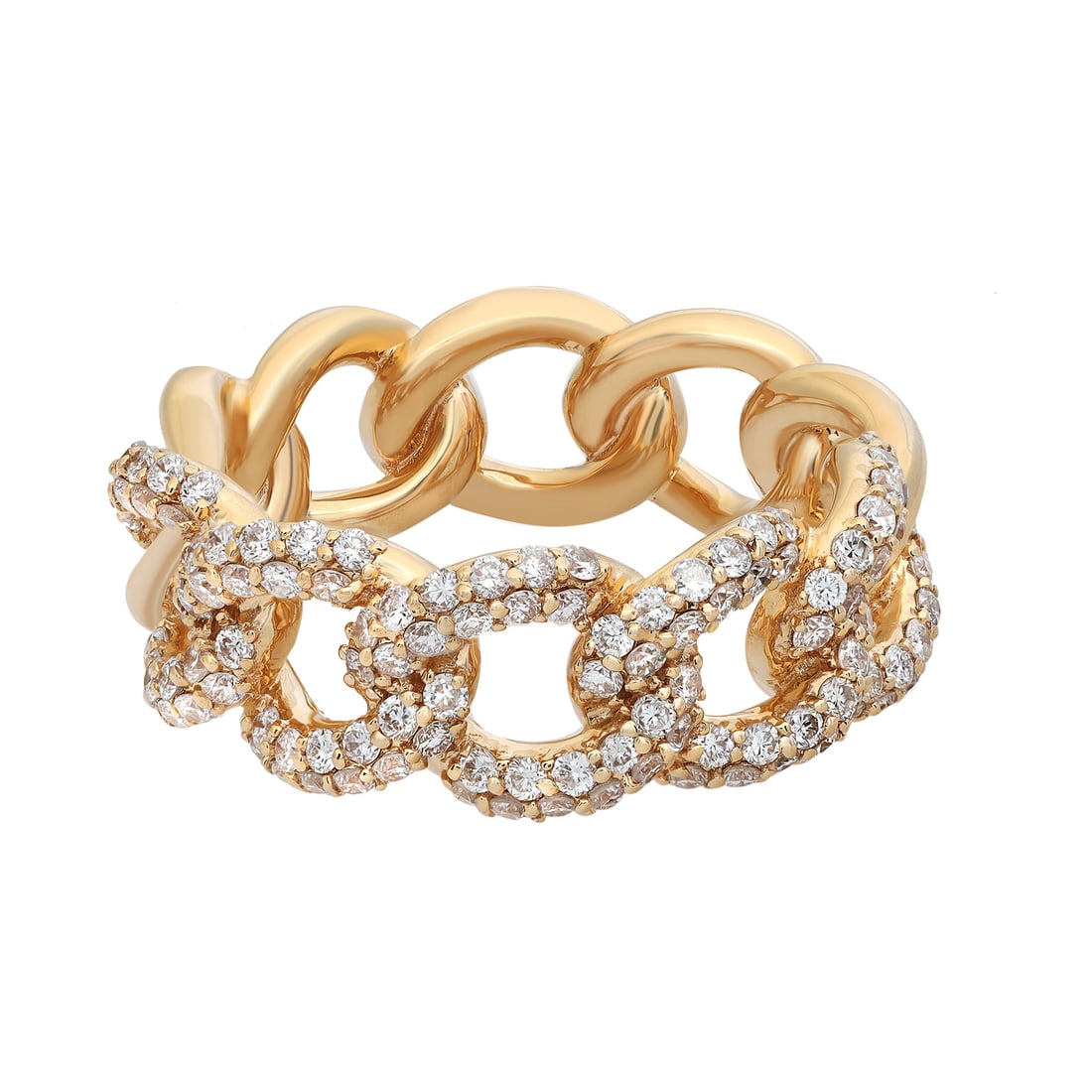 Rachel Koen 18K Yellow Gold Pave Set Diamond Ring 0.95Cttw Size 6: Rachel Koen 18K Yellow Gold Pave Set Diamond Ring 0.95Cttw Size 6 This stunning Rachel Koen pave set diamond chain link ring is crafted from luxurious 18K yellow gold, showcasing a modern yet timeless
