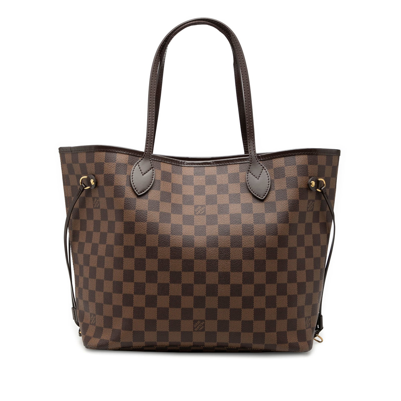 Louis Vuitton Neverfull MM Damier Ebene Tote Bag: Louis Vuitton Neverfull MM Damier Ebene Tote Bag This Louis Vuitton Damier Ebene Neverfull MM features a durable damier ebene canvas body with leather trim and flat leather shoulder straps. The bag ha
