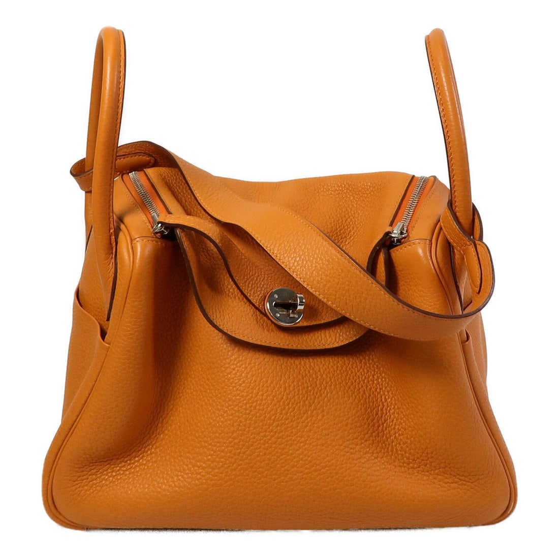Hermes Lindy 30 Taurillon Clemence 2Way Shoulder Bag Orange PHW: Hermes Lindy 30 Taurillon Clemence 2Way Shoulder Bag Orange PHW Hermes Lindy 30 2Way Shoulder Hand Bag in Orange Taurillon Clemence and calfskin (cowhide). It features a 2-way shoulder bag style, oran