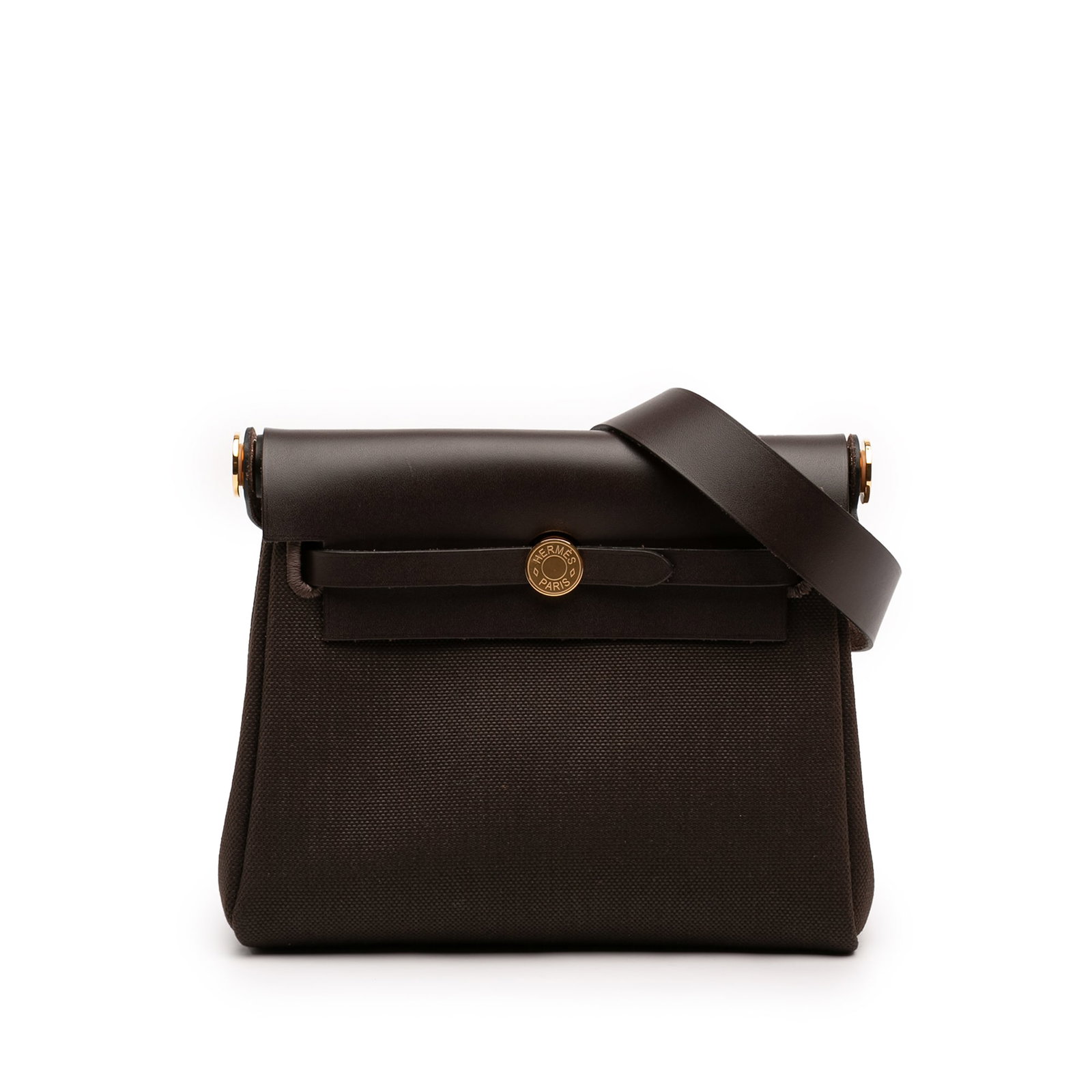 Hermes Herbag Zip 20 Military Toile Vache Hunter Bag: Hermes Herbag Zip 20 Military Toile Vache Hunter Bag Hermes Herbag Zip 20 from France with a canvas body, flat leather shoulder strap, top flap with a pull-through strap closure, and an exterior back 
