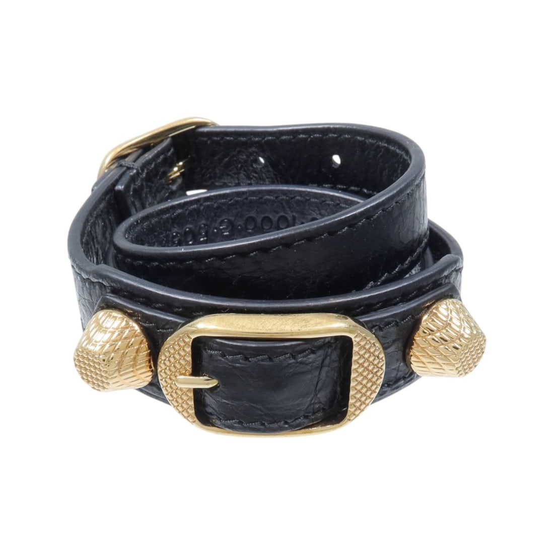 BALENCIAGA 236345 calfskin bracelet in black leather: BALENCIAGA 236345 calfskin bracelet in black leather A Balenciaga bracelet in black calfskin leather, identified by model number 236345. The piece is described as having a blackxblack colorway and is 