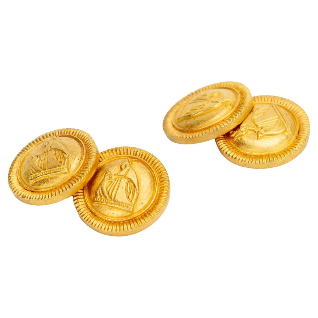 Lanvin Gold Plate Nautical Engraved Cufflinks 1980s (1 of 4)