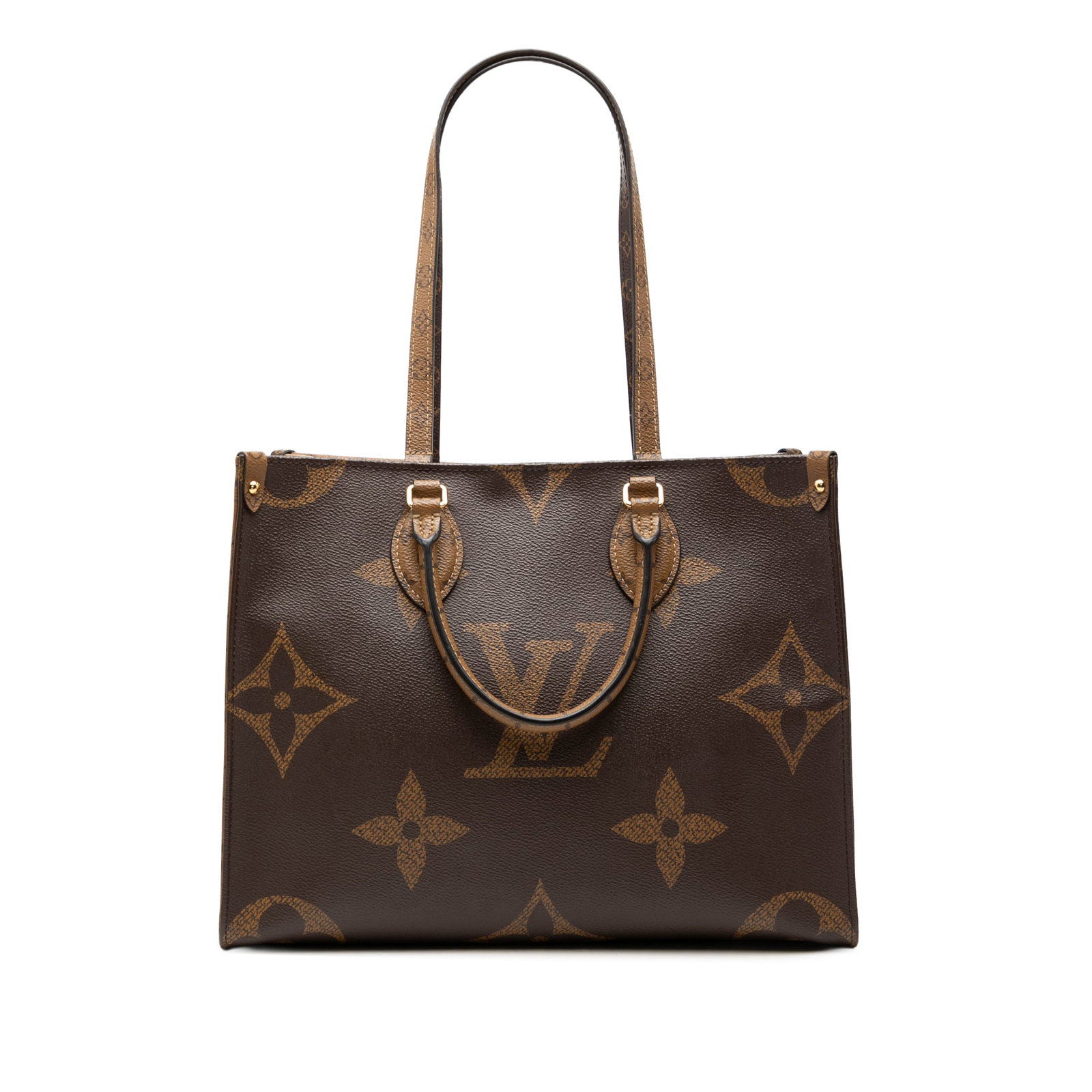 Louis Vuitton OnTheGo MM Monogram Reverse Giant Tote Bag: Louis Vuitton OnTheGo MM Monogram Reverse Giant Tote Bag Louis Vuitton Monogram Reverse Giant OnTheGo MM tote bag crafted in fabric with the signature monogram giant design. This bag features rolled h