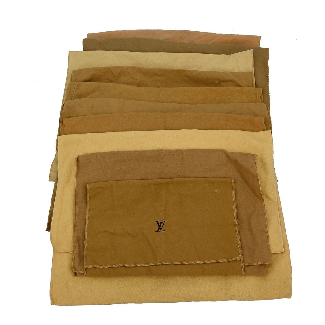 Set of 10 Louis Vuitton cotton dustbags in brown beige: Set of 10 Louis Vuitton cotton dustbags in brown beige Set of 10 authentic Louis Vuitton dust bags in brown and beige 100% cotton. These unisex dust bags show overall signs of use with reasonable wear