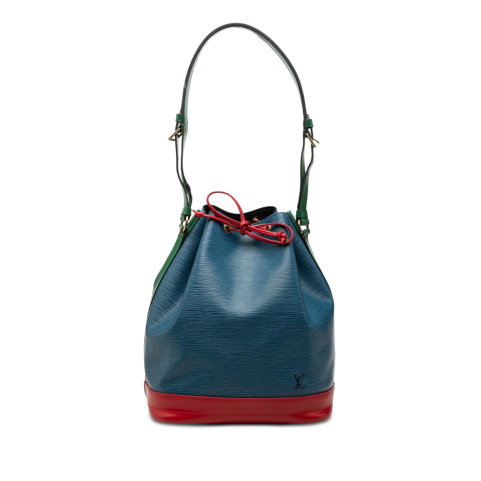 Louis Vuitton Noe GM Epi Leather Tricolor Bucket Bag: Louis Vuitton Noe GM Epi Leather Tricolor Bucket Bag Louis Vuitton Epi Noe Tricolor GM bag in blue leather, made in France. It features an epi leather body, an adjustable flat strap, and an open top w