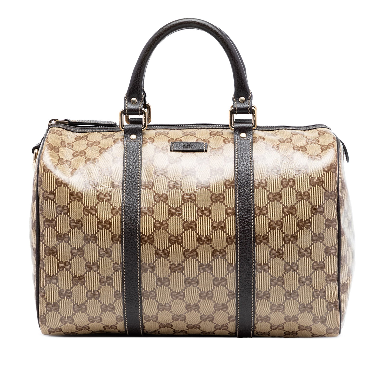 Gucci GG Crystal Joy medium Boston handbag: Gucci GG Crystal Joy medium Boston handbag This Gucci Medium GG Crystal Joy Boston Bag features a coated canvas body with leather trim, rolled leather handles, a top zip closure, and an interior slip 