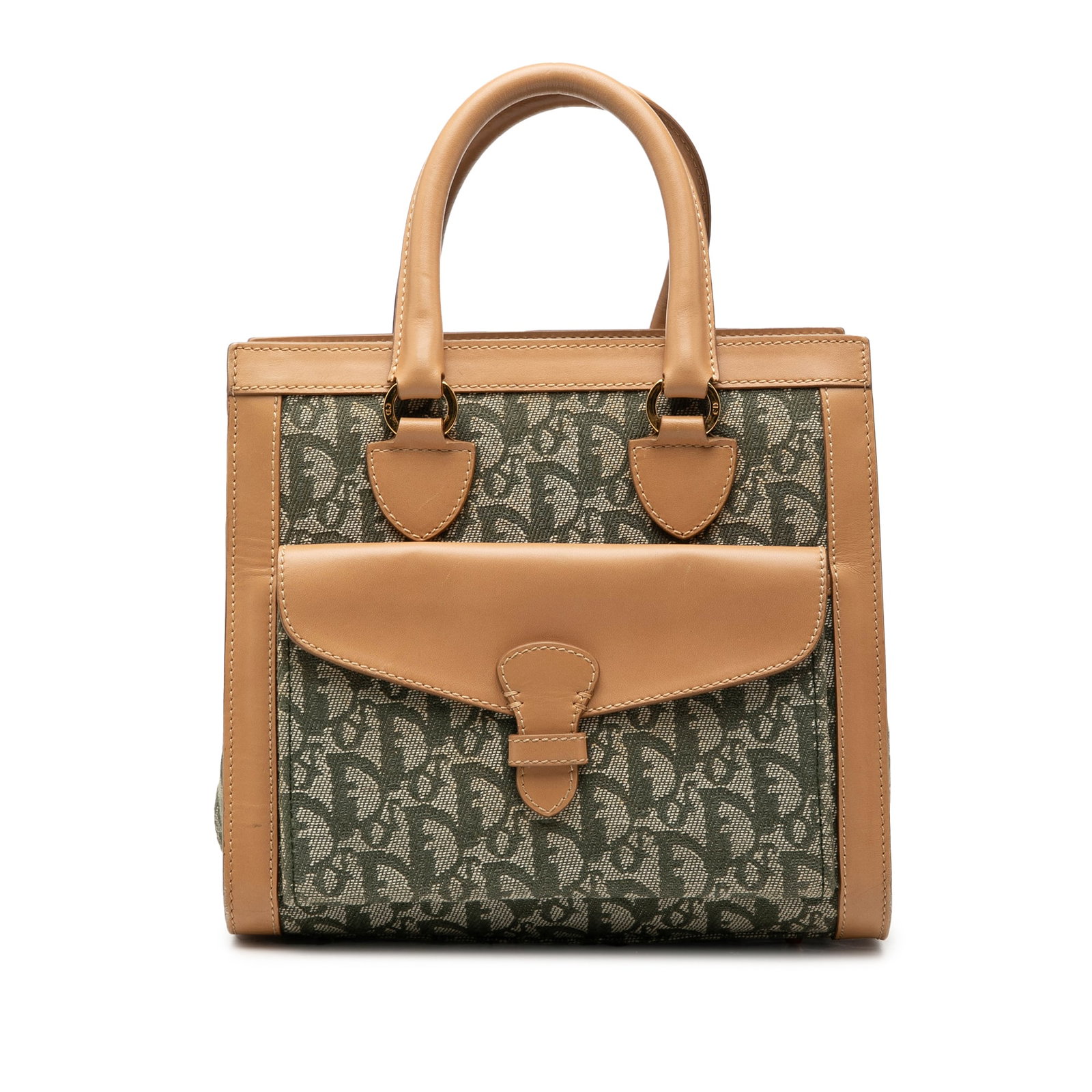 Dior Diorissimo Trotter Pocket Tote Green Canvas Bag: Dior Diorissimo Trotter Pocket Tote Green Canvas Bag This Diorissimo Trotter Canvas Pocket Tote is a structured tote bag made with a canvas body and leather trim. It features rolled leather handles, a