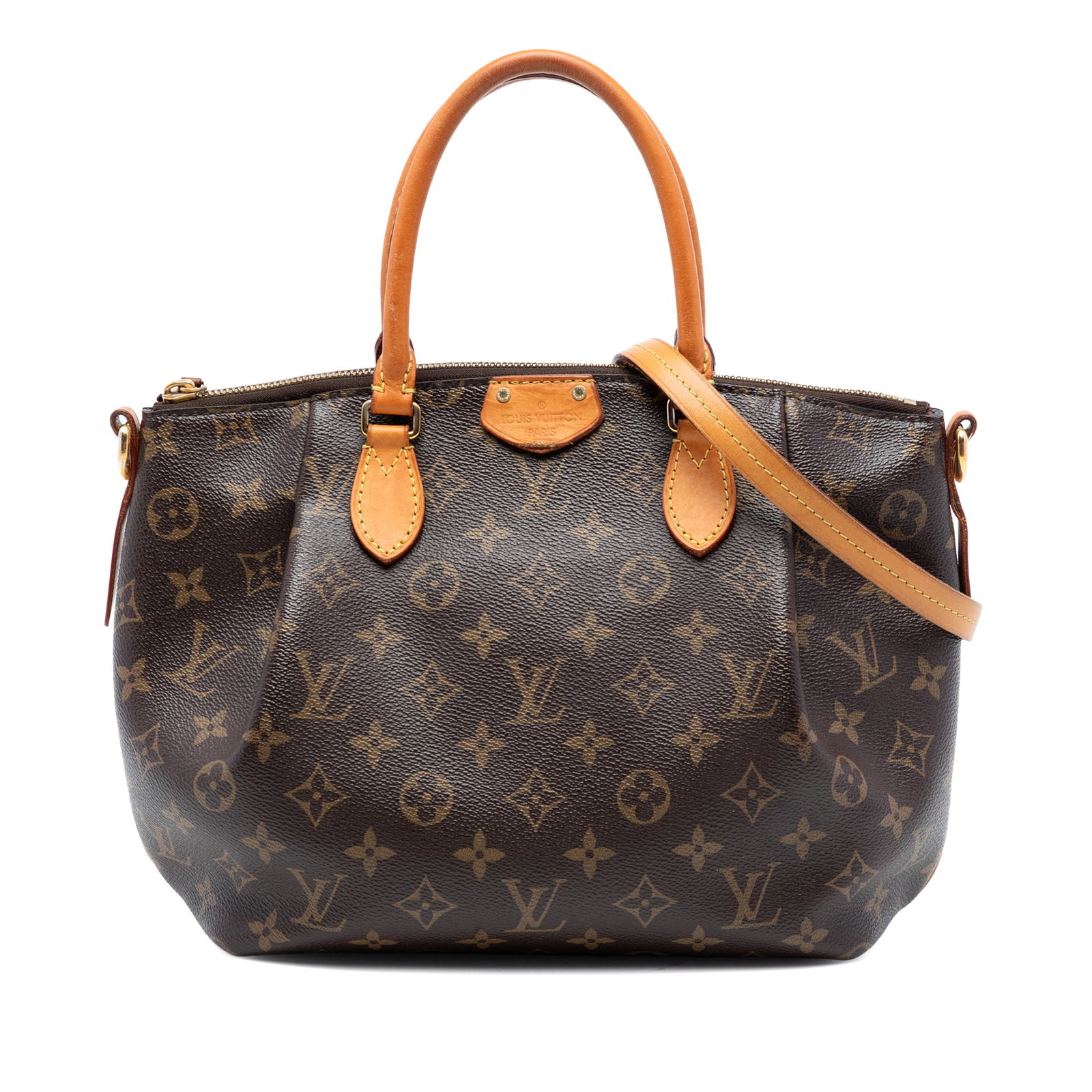 Louis Vuitton Monogram Turenne PM Brown Canvas Bag: Louis Vuitton Monogram Turenne PM Brown Canvas Bag The Louis Vuitton Monogram Turenne PM is crafted from signature monogram canvas with vachetta leather trim and rolled leather handles. It features a 