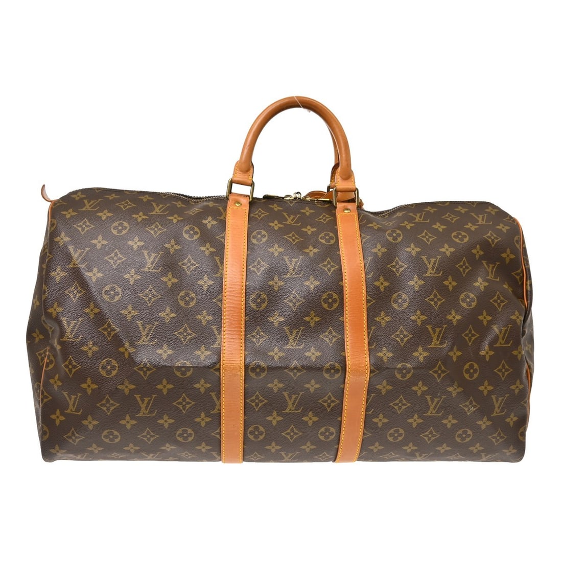 Louis Vuitton Keepall 55 Monogram Canvas Duffle Bag M41424: Louis Vuitton Keepall 55 Monogram Canvas Duffle Bag M41424 Louis Vuitton Keepall 55 travel handbag in Monogram canvas and leather, designed in a duffle style with a zip closure and double handles. Thi