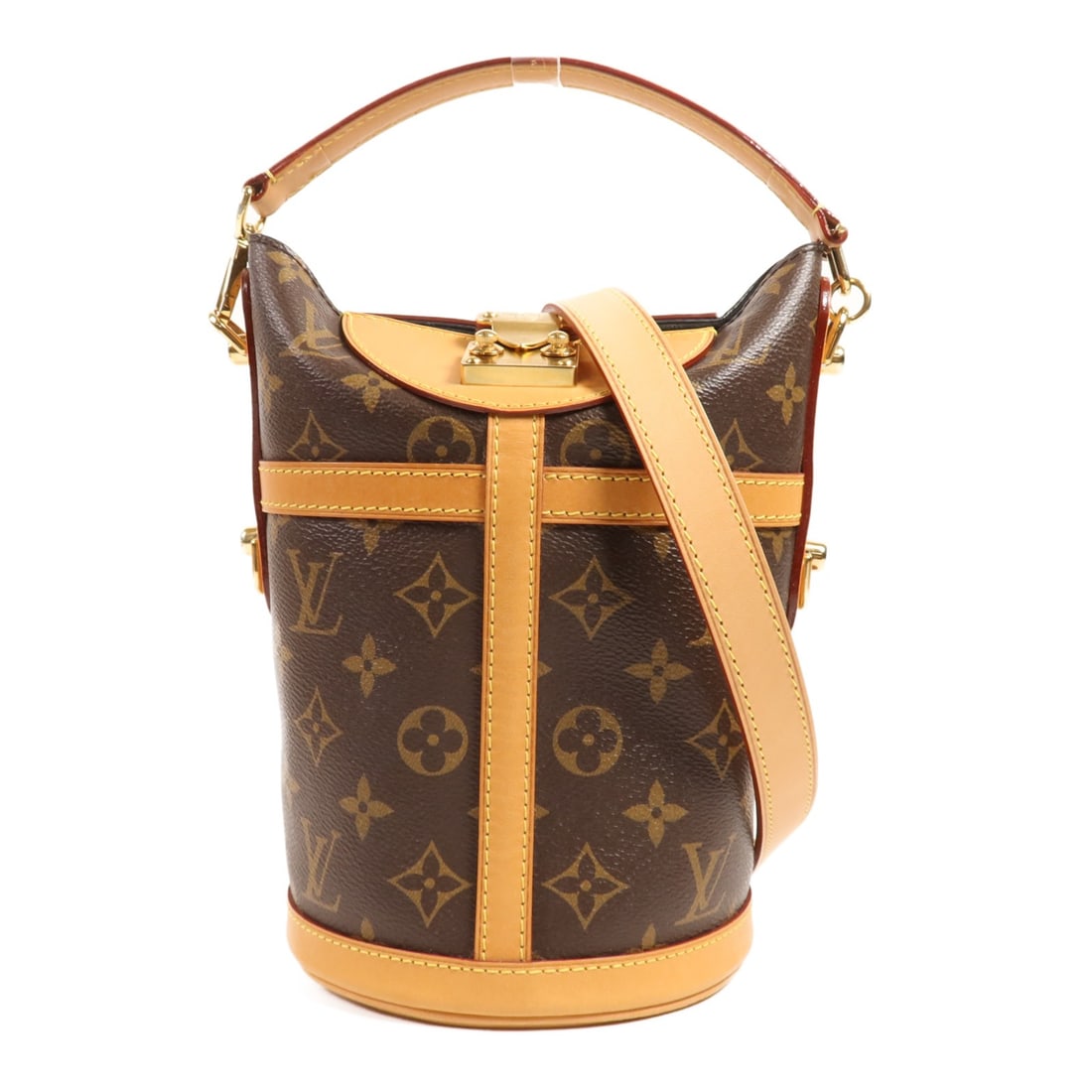 Louis Vuitton M43587 Monogram Duffle 2 Way Shoulder Bag Brown: Louis Vuitton M43587 Monogram Duffle 2 Way Shoulder Bag Brown Louis Vuitton 2-way shoulder bag handbag in brown Monogram x PVC coated canvas. The bag features a duffle style, a shoulder strap, and an 