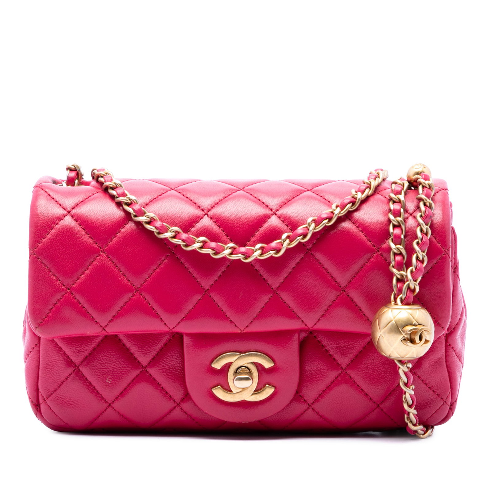 Chanel Pearl Crush Mini Rectangular Classic Flap Crossbody Pink Lambskin: Chanel Pearl Crush Mini Rectangular Classic Flap Crossbody Pink Lambskin This Chanel Mini Rectangular Classic Lambskin Pearl Crush Single Flap crossbody bag is crafted in quilted lambskin leather and 
