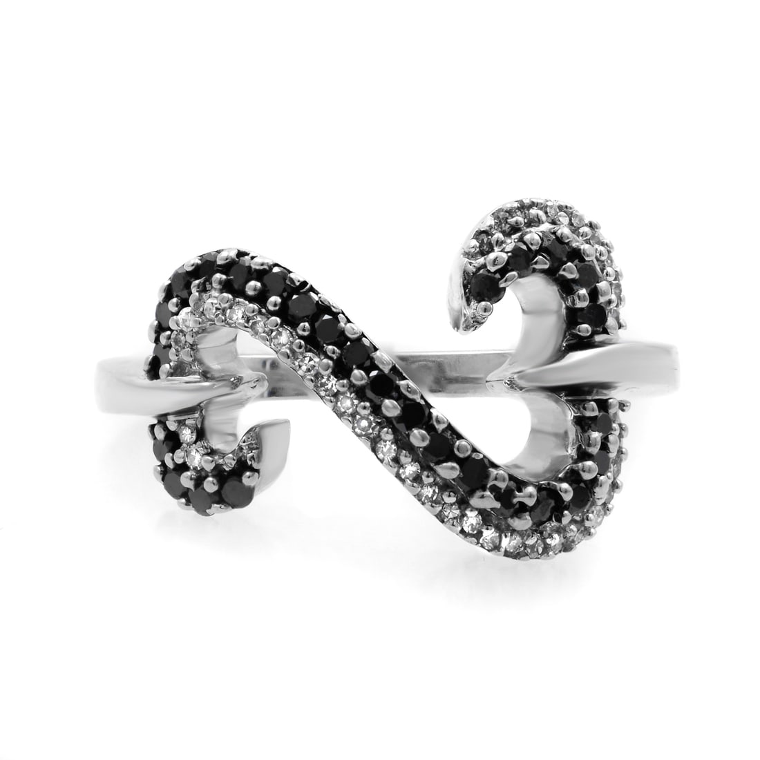 Rachel Koen 0.50Ctw Black White Diamond Cocktail Ring 14K White Gold: Rachel Koen 0.50Ctw Black White Diamond Cocktail Ring 14K White Gold This exquisite Rachel Koen ring showcases a stunning combination of black and white diamonds elegantly set in a beautiful open hear