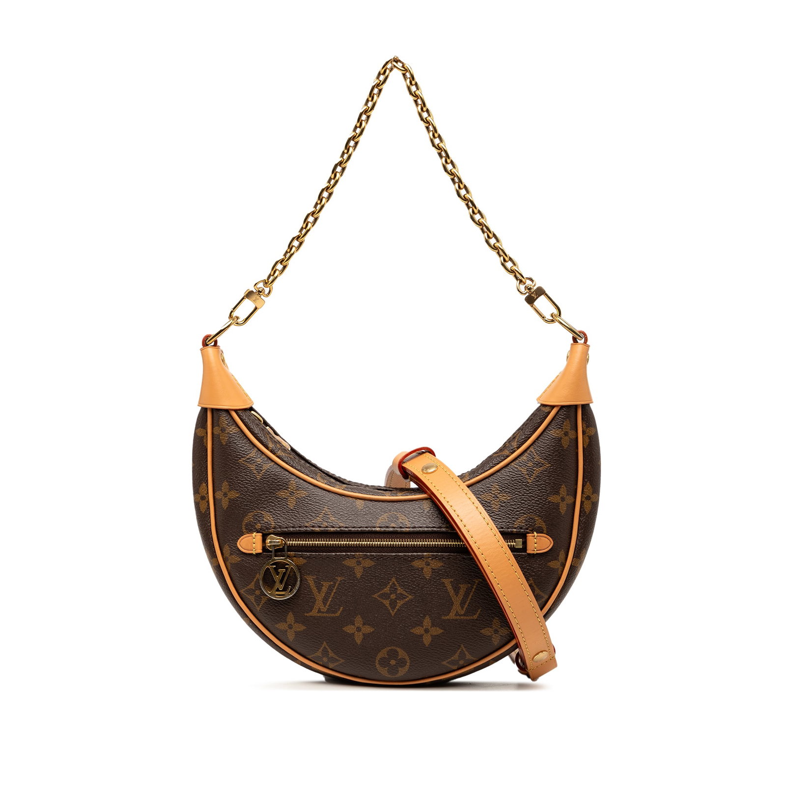 Louis Vuitton Monogram Loop shoulder bag with chain and leather straps: Louis Vuitton Monogram Loop shoulder bag with chain and leather straps Louis Vuitton Monogram Loop bag crafted with a monogram canvas body and vachetta leather trim. It features a detachable chain lin