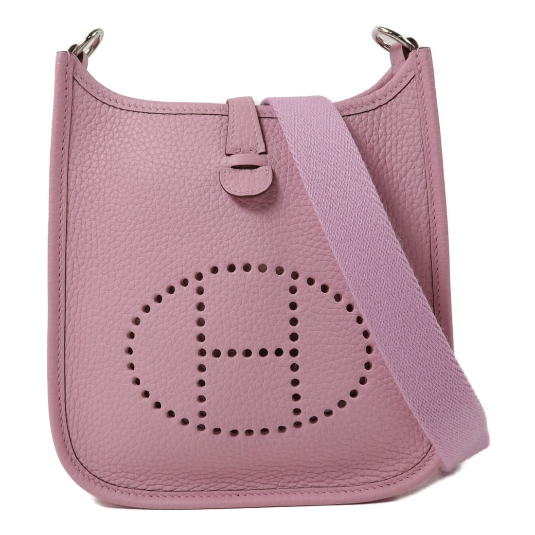 Hermes Evelyne TPM Taurillon Clemence Shoulder Bag Mauve Sylvestre PHW: Hermes Evelyne TPM Taurillon Clemence Shoulder Bag Mauve Sylvestre PHW Hermes PHW Evelyne TPM shoulder bag in Taurillon Clemence leather and calfskin, presented in Mauve Sylvestre with pink accents. T