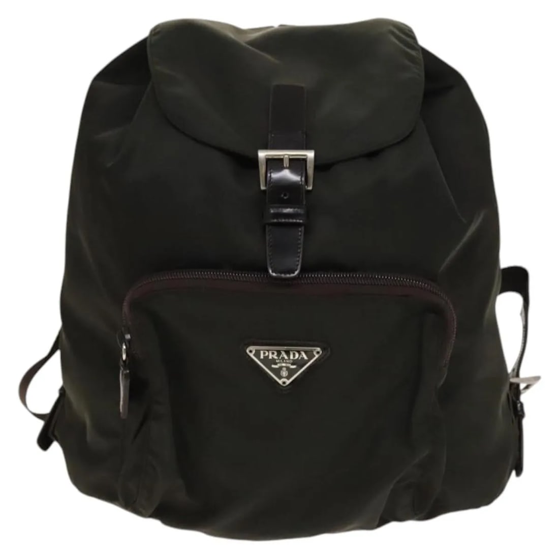 Prada Front Pocket Buckle Khaki Nylon Backpack (1 of 18)