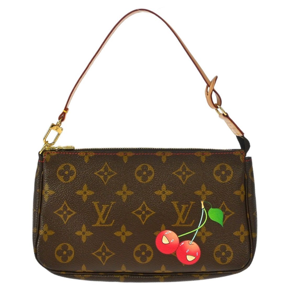 Louis Vuitton M95008 Pochette Accessoires Monogram Cherry Shoulder Bag: Louis Vuitton M95008 Pochette Accessoires Monogram Cherry Shoulder Bag Louis Vuitton Monogram Cherry Pochette Accessoires handbag in brown Monogram Cherry canvas and leather. The bag is described as b