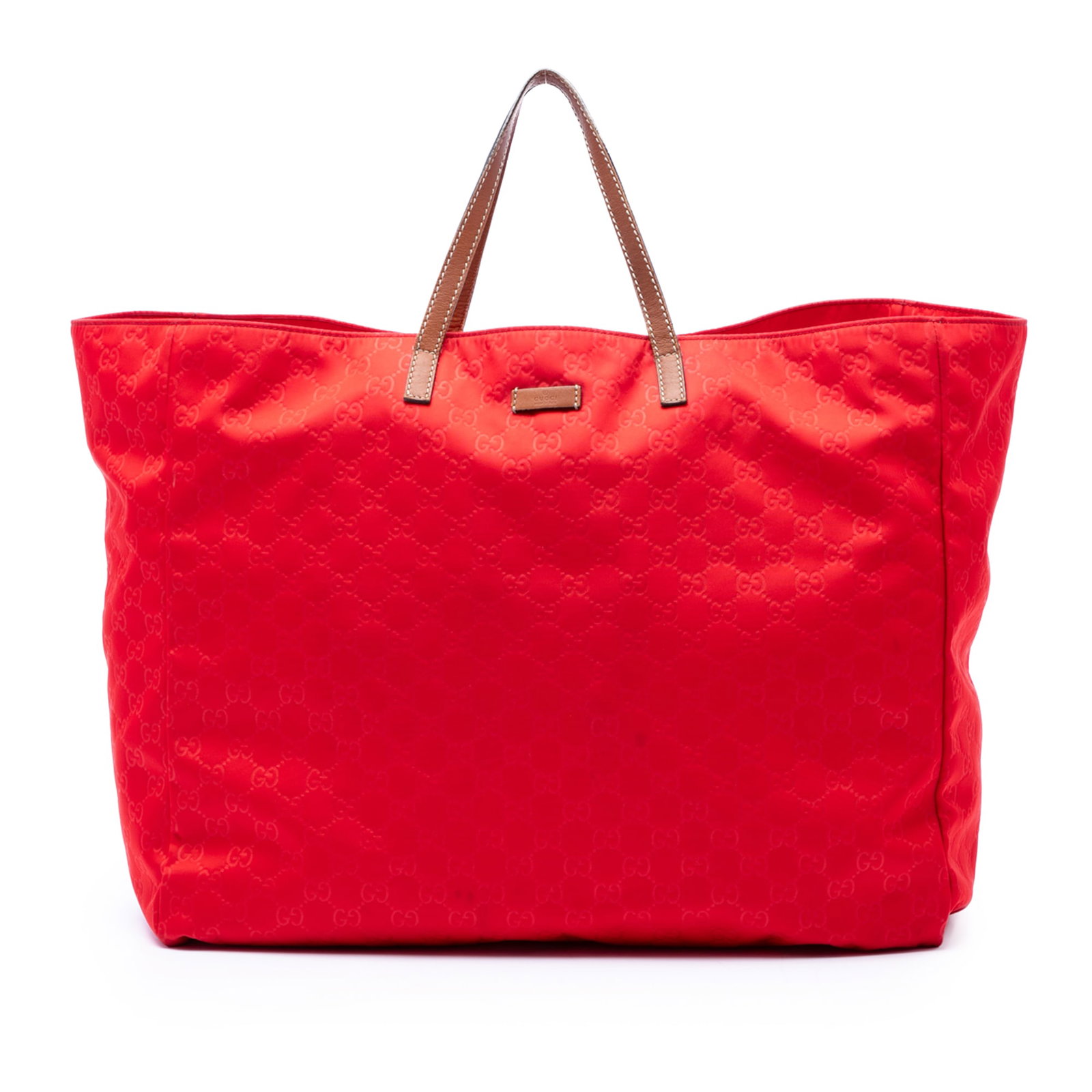 Gucci GG Canvas Tote Bag Red Fabric Leather Straps (1 of 6)