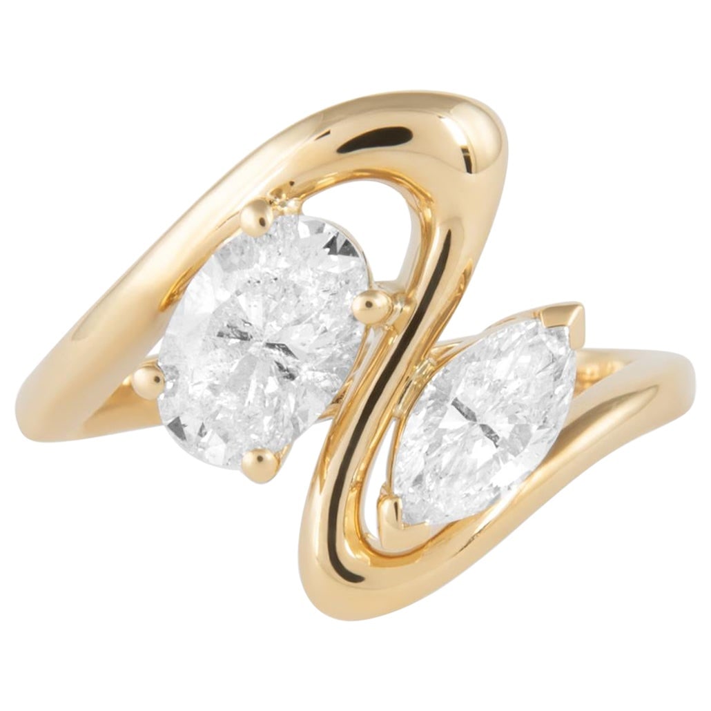 1.53ct Oval Marquise Diamond Toi Et Moi Ring 18k Gold: 1.53ct Oval Marquise Diamond Toi Et Moi Ring 18k Gold This exquisite Toi Et Moi ring features a stunning combination of an oval and marquise diamond, totaling 1.53 carats. Crafted from 18k yellow gold