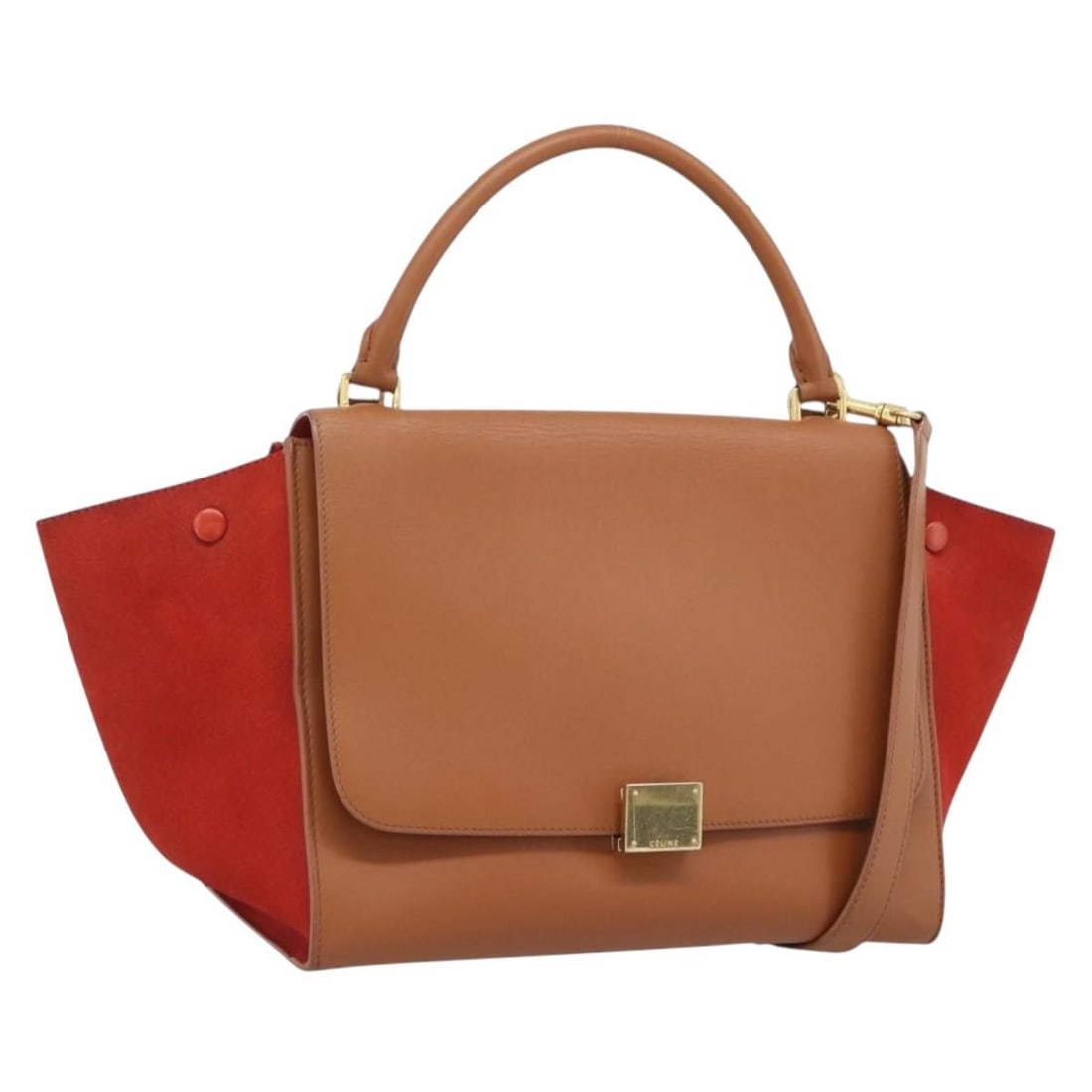 Celine Trapeze 2way Leather Handbag Brown Gold Shoulder Strap (1 of 18)