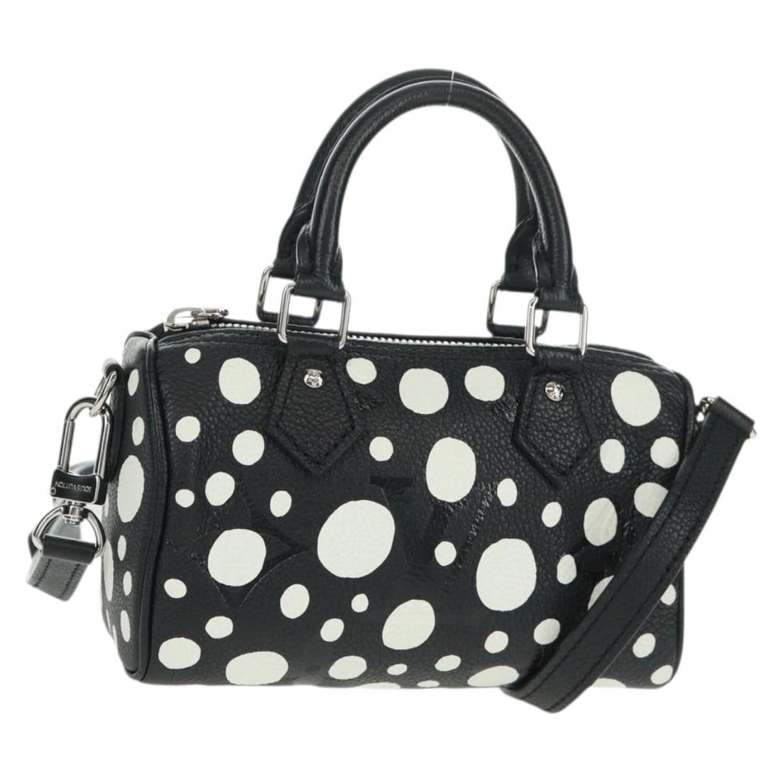 Louis Vuitton Nano Speedy Black Monogram Canvas Handbag with Strap M81910: Louis Vuitton Nano Speedy Black Monogram Canvas Handbag with Strap M81910 The Louis Vuitton Empreinte Giant Infinity Dot Nano Speedy Bag M81910 is a compact handbag crafted from black Monogram Canvas.