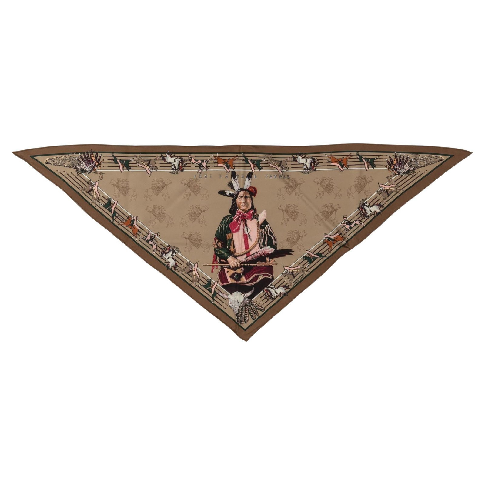 Hermes Pani la Shar Triangle Silk Scarf Kermit Oliver Etoupe: Hermes Pani la Shar Triangle Silk Scarf Kermit Oliver Etoupe This exquisite Hermes collectible scarf, known as the "Pani la Shar," showcases a unique triangular shape designed by Kermit Oliver. Crafte