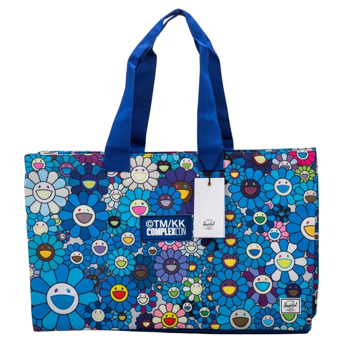Takashi Murakami Rare 2017 Blue Flower Double Shopper Tote: Takashi Murakami Rare 2017 Blue Flower Double Shopper Tote Introducing the Takashi Murakami New Blue XLarge Double Shopper, a standout piece from the renowned designer. This rare tote features a strik