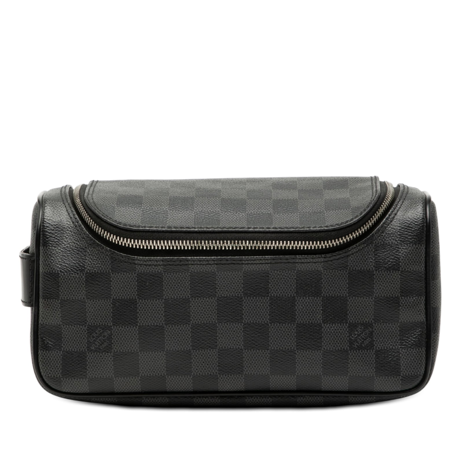 Damier Graphite Canvas Toiletry Bag by Louis Vuitton: Damier Graphite Canvas Toiletry Bag by Louis Vuitton This Louis Vuitton Damier Graphite Toiletry Pouch features the iconic Damier canvas body with a top zip-around closure and an interior zip pocket. 